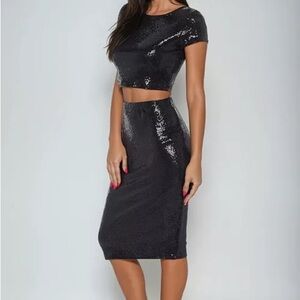 Women’s two piece disco top with midi skirt